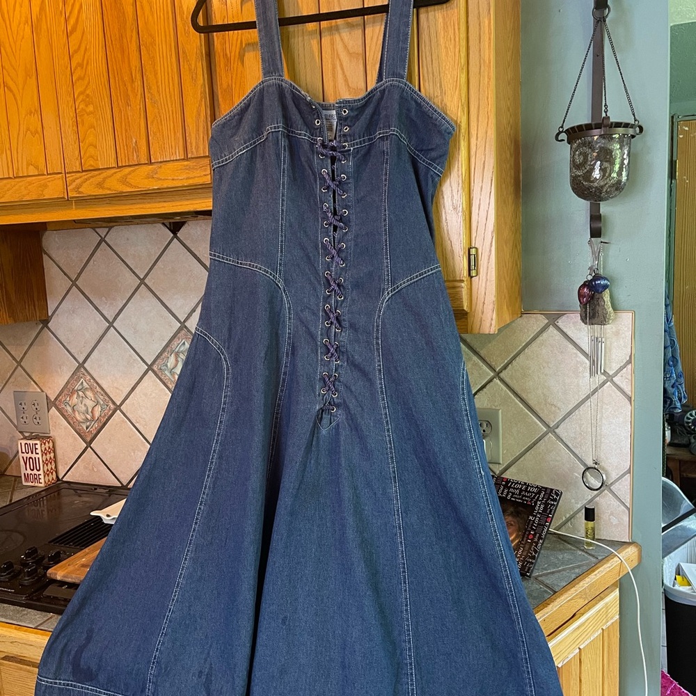 Denim Sleeveless Lace-up Front Midi Sundress